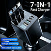 7-In-1 Car Phone Charger with LED Digital Display & 3 Extendable Cables